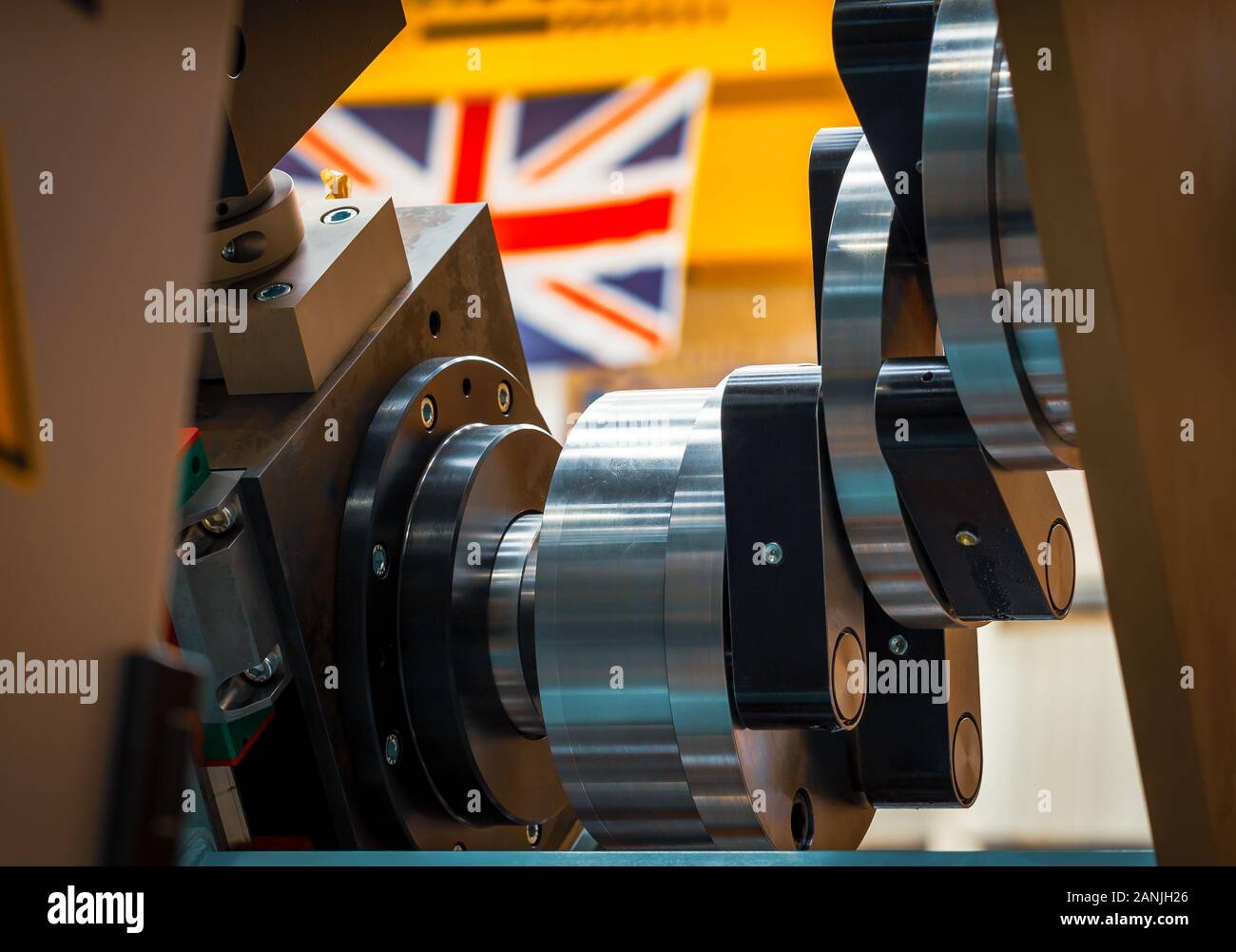 Britischer Maschinenbau, Maschinenanlagen aus Großbritannien. Union Jack Stockfoto