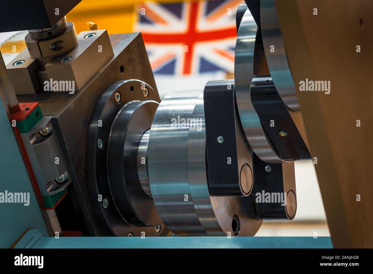 Britischer Maschinenbau, Maschinenanlagen aus Großbritannien. Union Jack Stockfoto