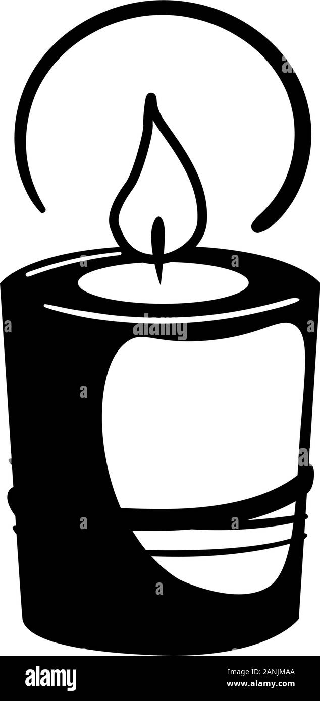Glyphe 'große Kerze Symbol. Urlaub feier Entspannung schwarze Silhouette Konzept. Health Care aromatische Vektor Piktogramm auf weißen isoliert. Feuer Meditation logo Symbol Dekoration. Stock Vektor