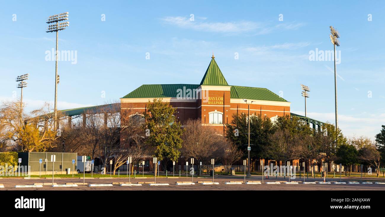 Waco, TX/USA - Januar 12, 2020: Baylor Baseballstadion für Baseball verwendet, auf dem Campus der Baylor Universität Stockfoto