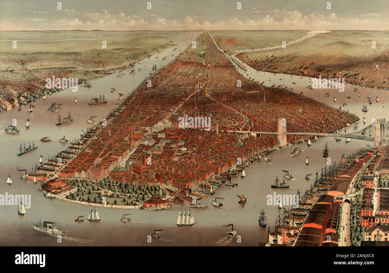 Die Stadt New York, Vereinigte Staaten von Amerika. Von einem Currier & Ives chromolithograph datiert 1884. Stockfoto