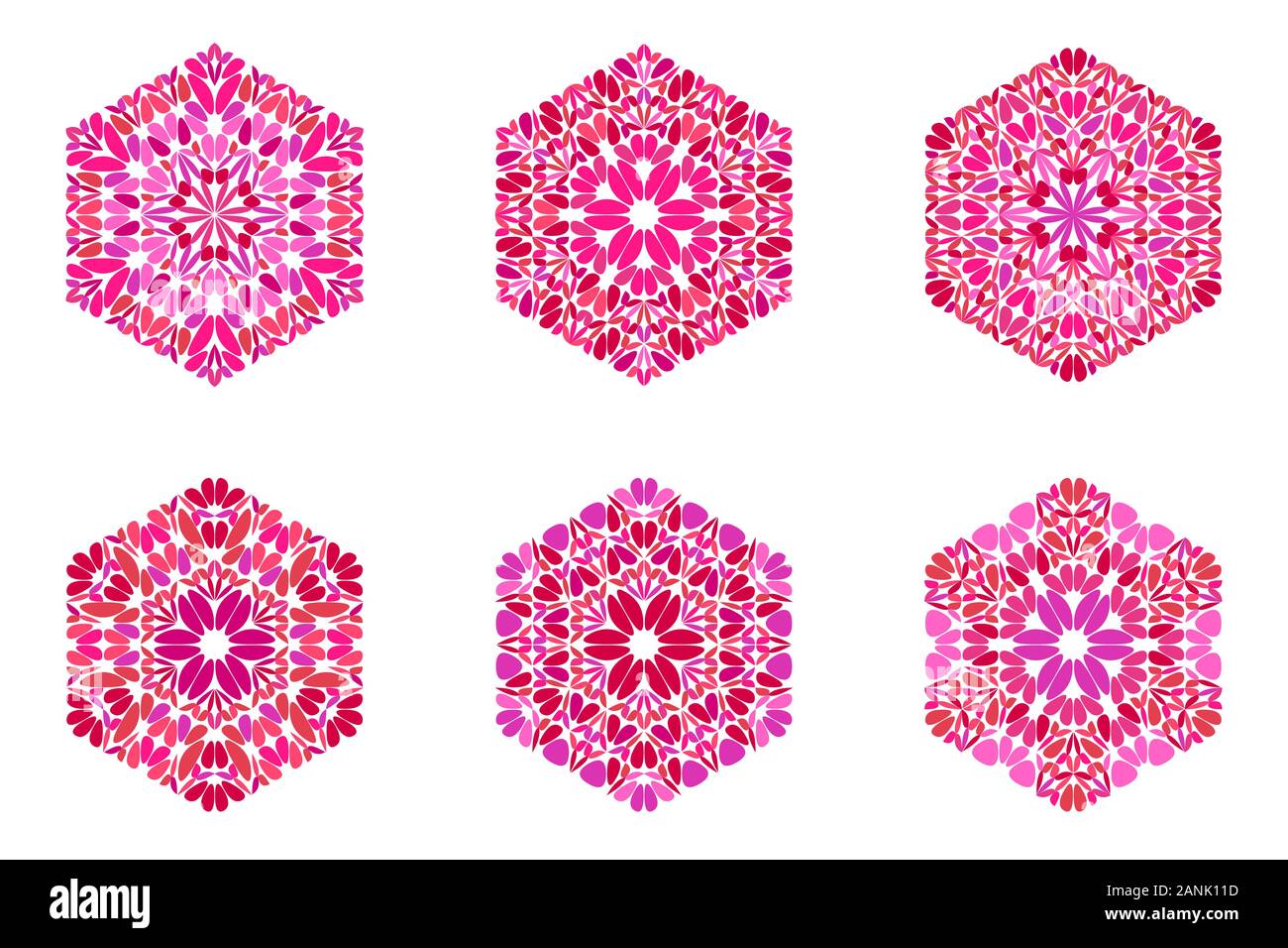 Reich verzierte isoliert Blütenblatt Hexagon-form eingestellt - Geometrische geometrische farbenfrohe abstrakte Vektorgrafiken Stock Vektor