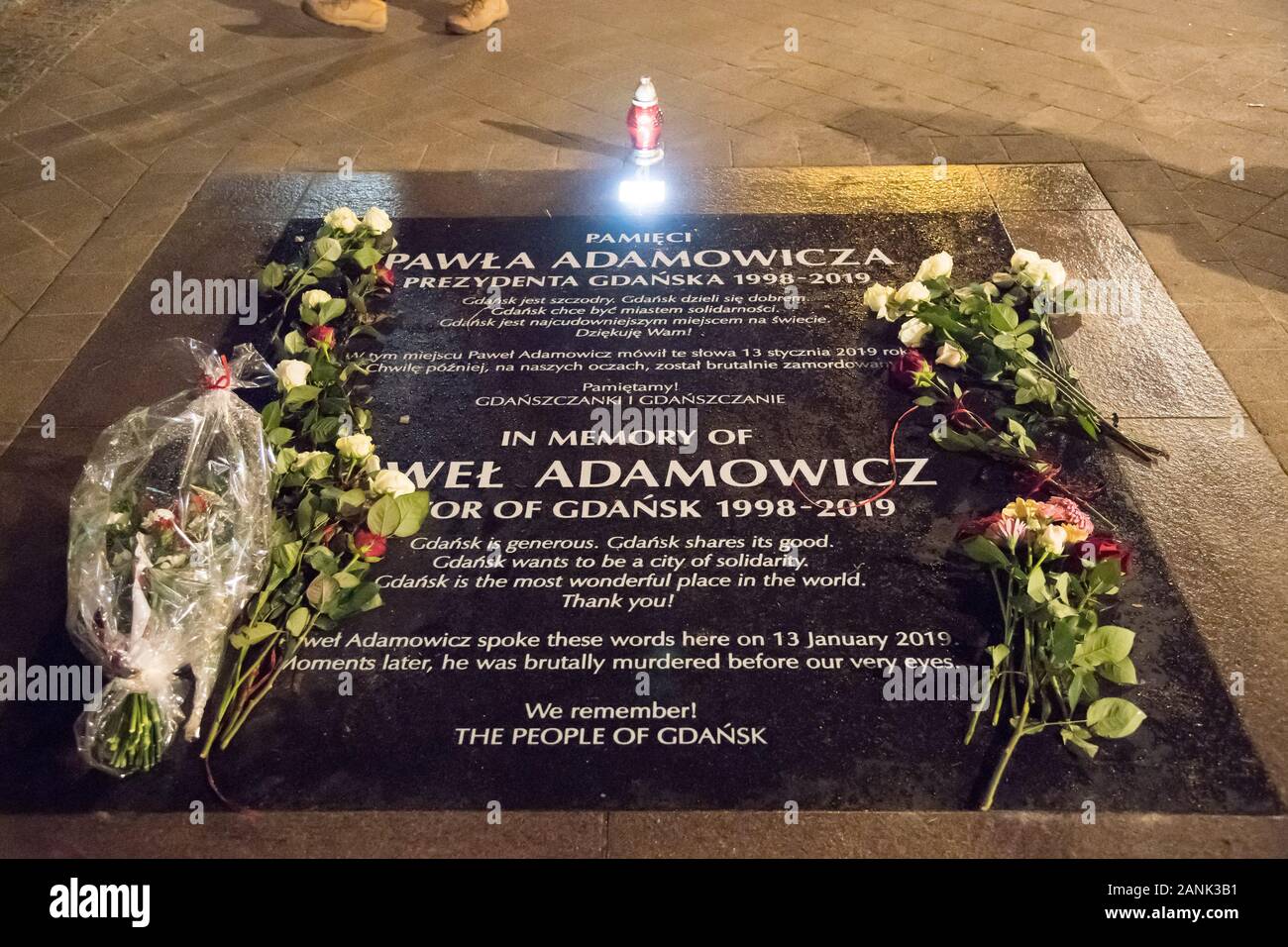 Pawel Ottar, Bürgermeister von Danzig, Gedenktafel in den ersten Jahrestag seiner Ermordung in Danzig, Polen. 14. Januar 2020 © wojciech Strozyk Stockfoto