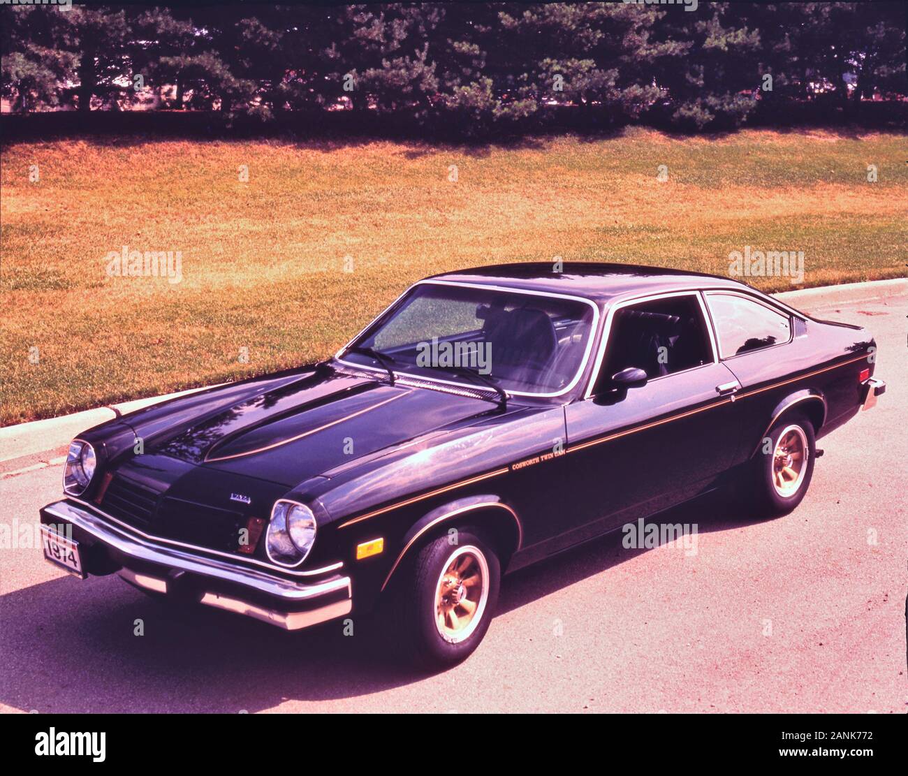 Cosworth Vega mit Motorkomponenten Prototyp von 1974, 1975 und 1976. Die Motoren wurden einzeln in Tonawanda, New York gebaut und signiert Stockfoto