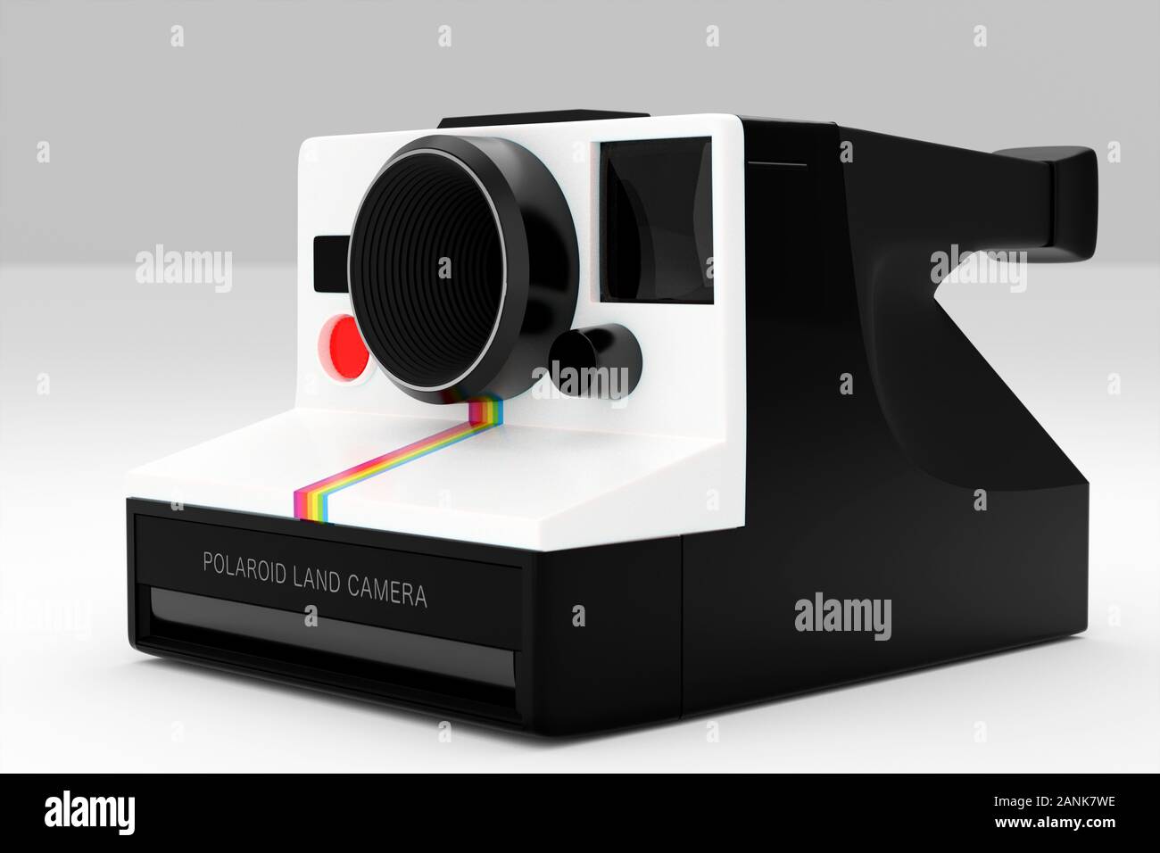 Vintage instant Kamera, gleichmäßig beleuchtete auf einer sauberen studio Hintergrund. Genaue CGI-Modell in der beliebtesten Polaroid Land Camera einen Schritt auf der Grundlage Stockfoto