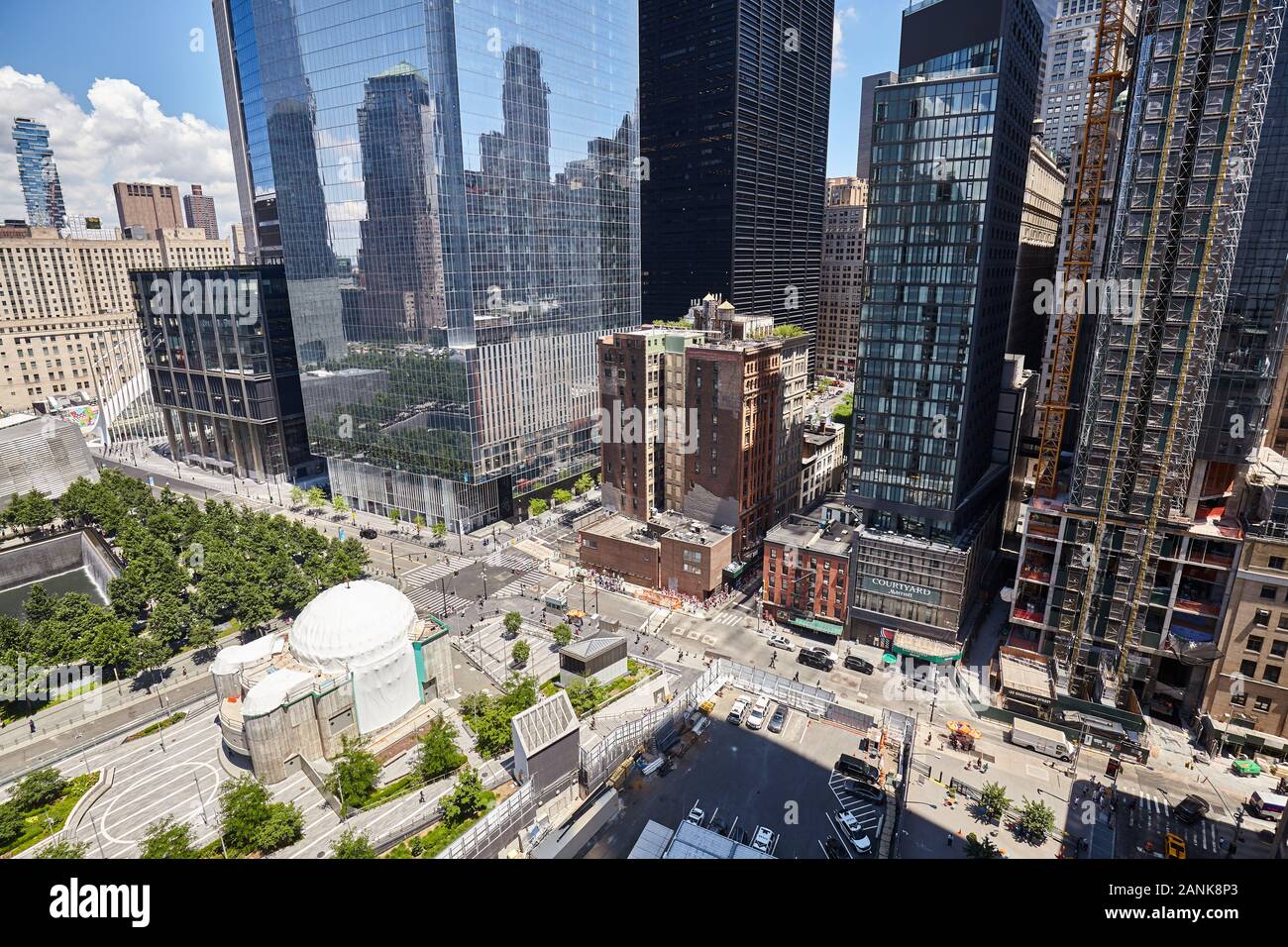 New York, USA - Juli 05, 2018: Die geschäftige New York City modernen Stadtzentrum von oben gesehen. Stockfoto