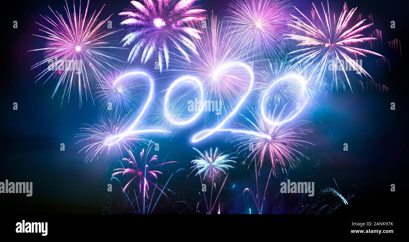 Frohes Neues Jahr 2020 Mit Fireworks Stockfoto