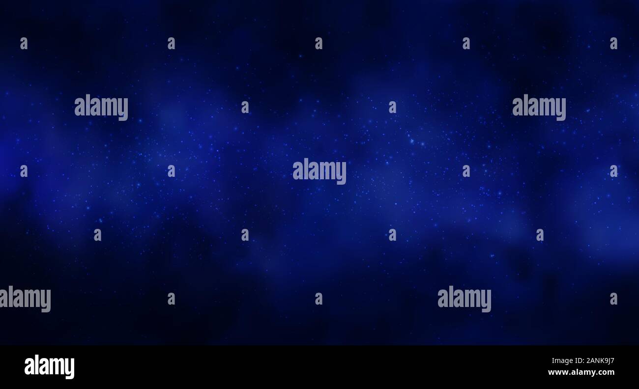 Vektordarstellung des Kosmos-Raums Hintergrund mit Sternenhimmel, Stern massiv in tiefem Kosmos in blau-schwarzen Farben. Abstrakte Zukunftsorientierung, Technologie Stock Vektor