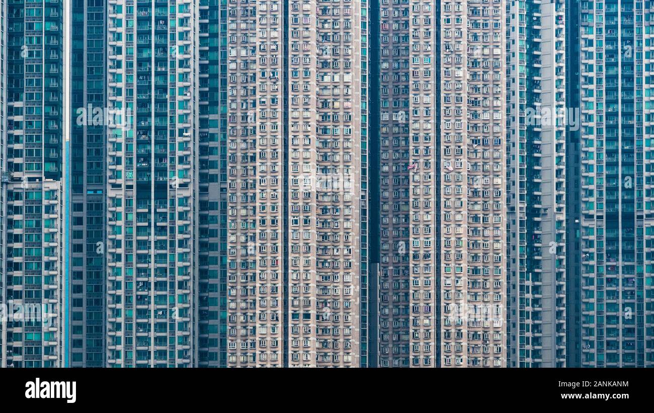 Hongkong - Hohe Dichte Privater Wohnungsbau in Belvedere Garten, Tsuen Wan, New Territories, Hong Kong China, zwischen 1987 und 1991 gebaut. Stockfoto
