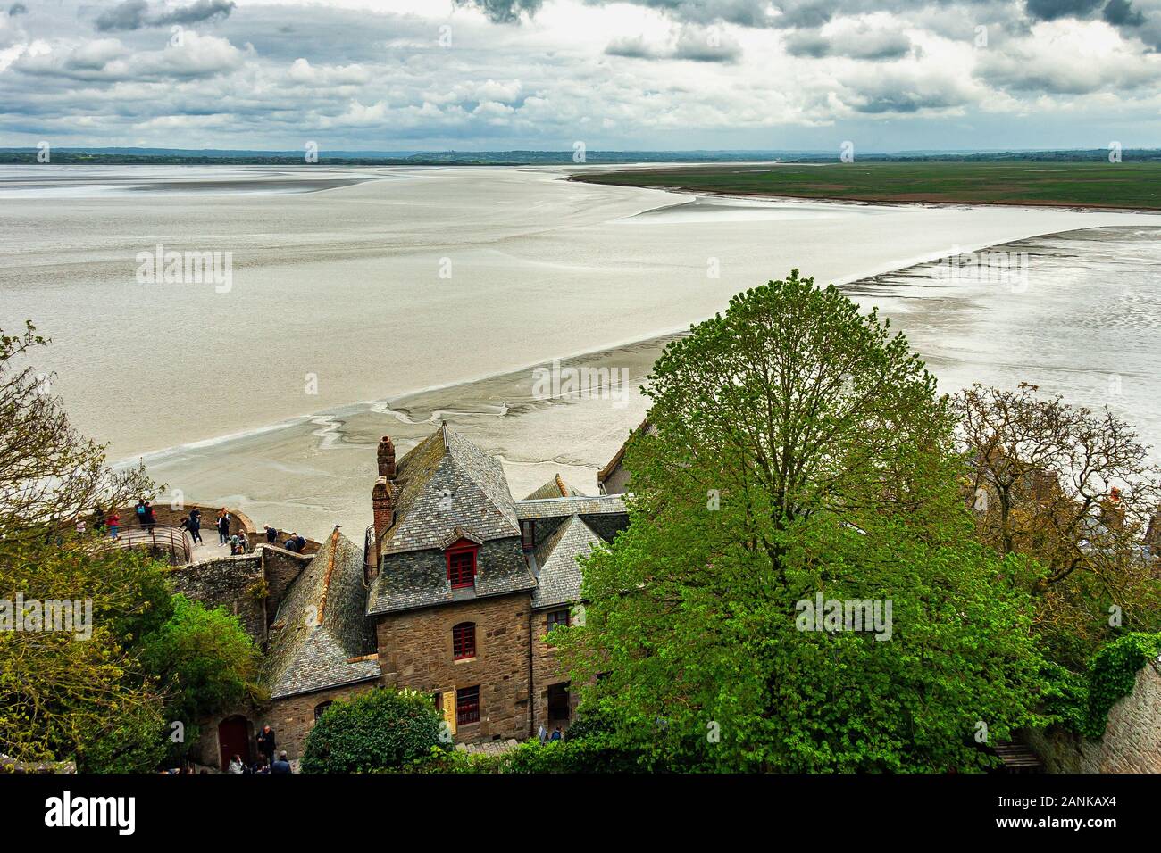 Flutkatastrophen in Mont Saint Michel, Normandie, Frankreich Stockfoto