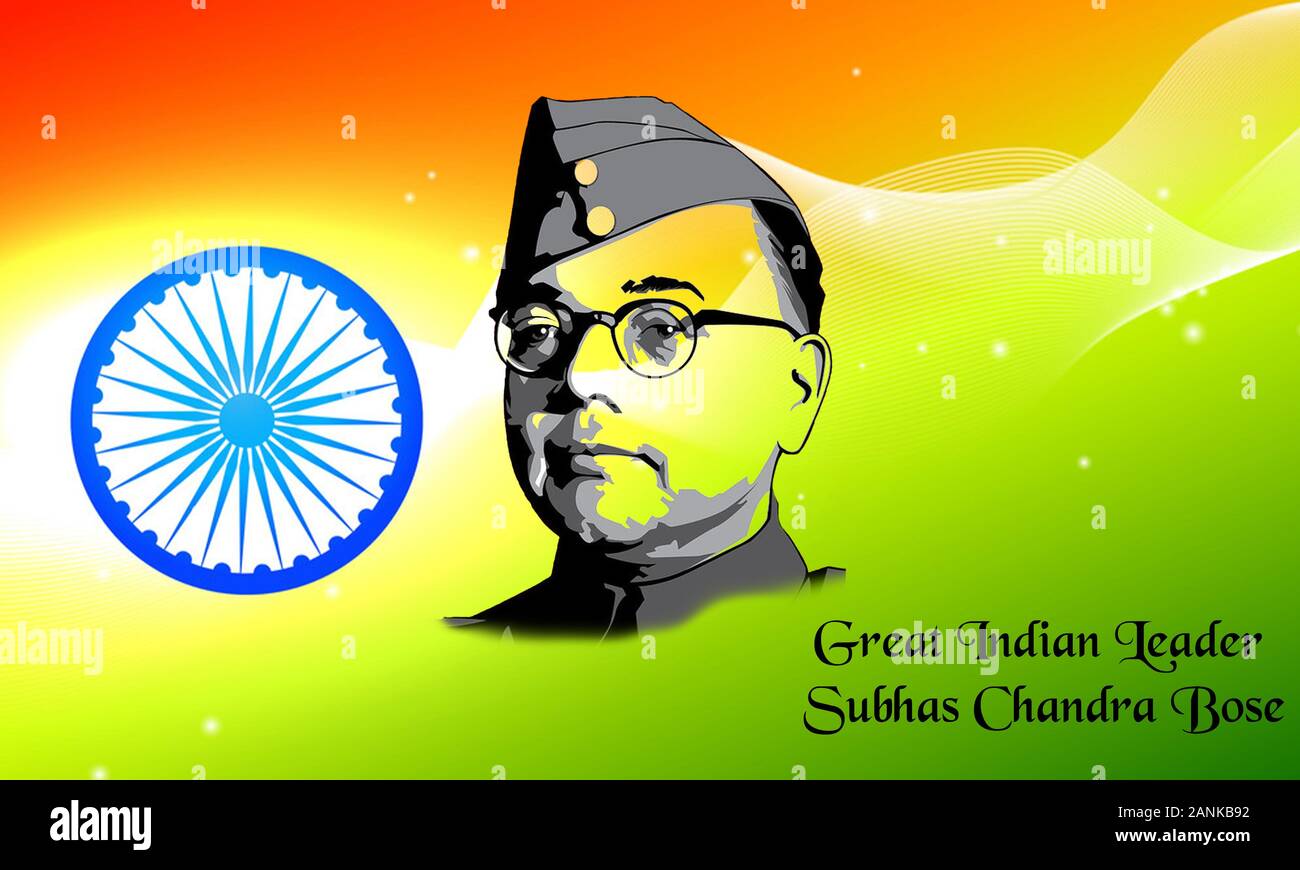 Abbildung Subhas Chandra Bose Great Indian National Leader Abstract Drawing Tricolor Brush Stroke Ashoka Chakra National Emblem Of India Urlaub Stockfotografie Alamy