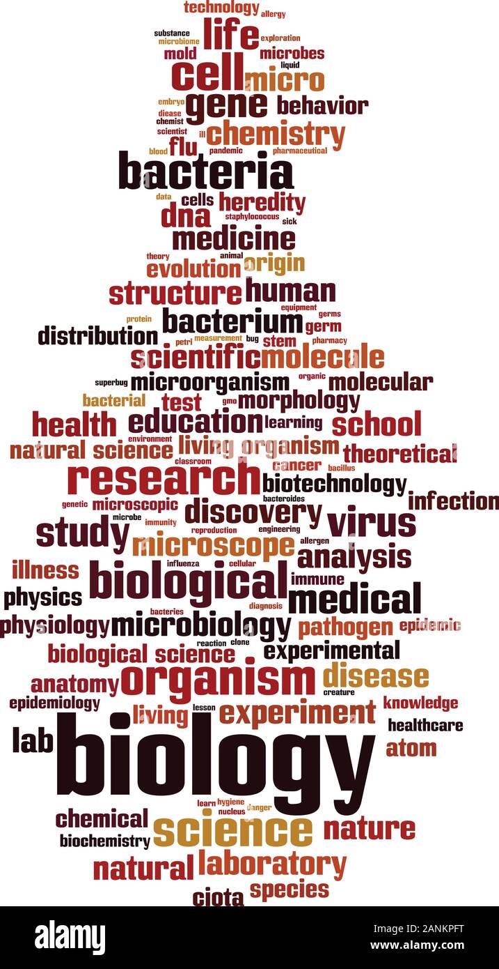 Cloud-Konzept der Biologie. Collage aus Worten über Biologie. Vektorgrafik Stock Vektor