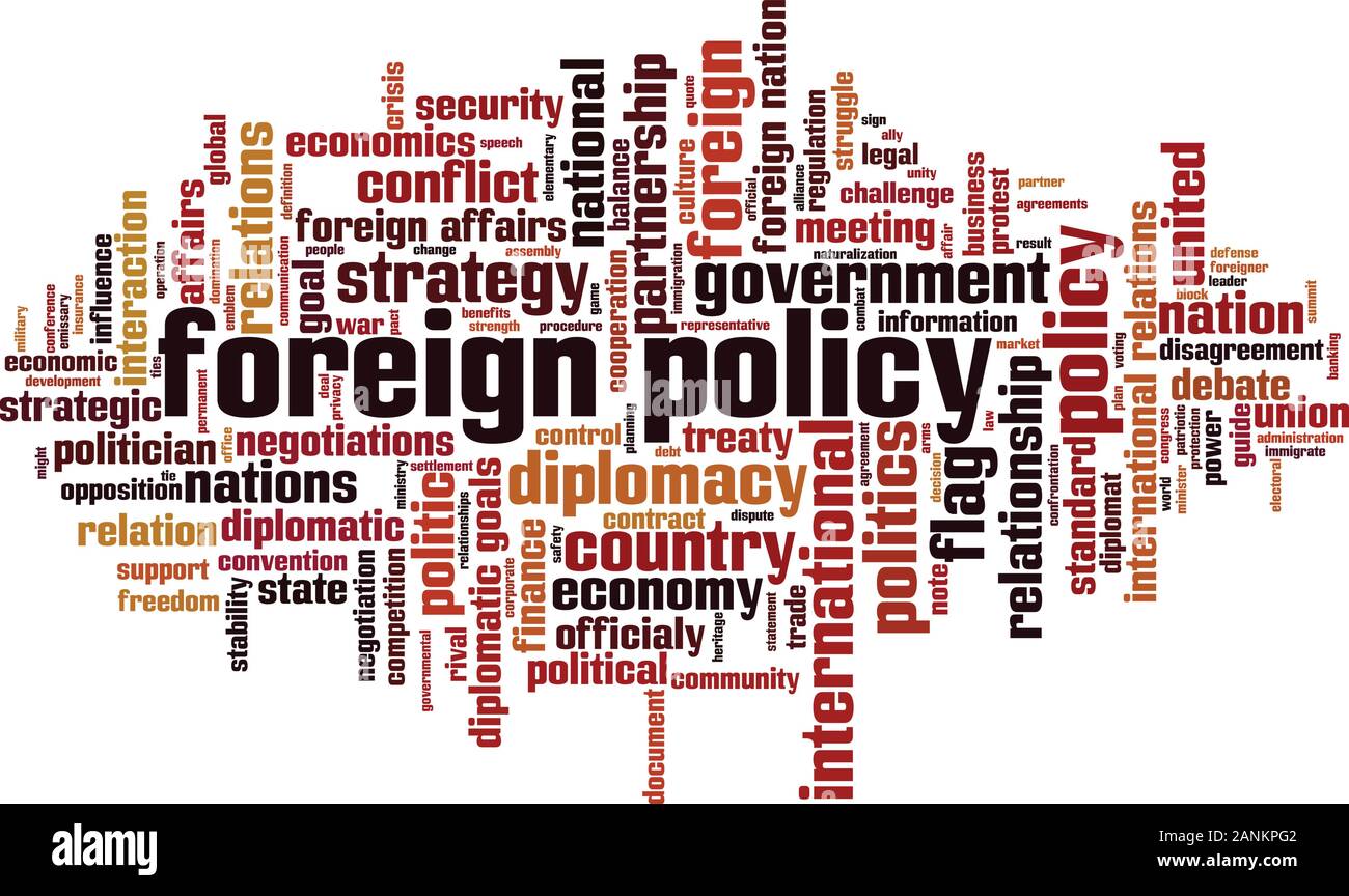 Außenpolitisches Wort Cloud-Konzept. Collage aus Worten über Außenpolitik. Vektorgrafik Stock Vektor