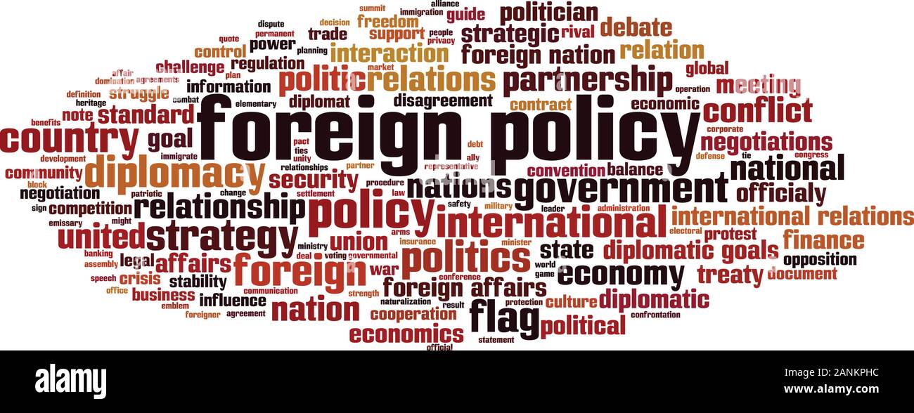 Außenpolitisches Wort Cloud-Konzept. Collage aus Worten über Außenpolitik. Vektorgrafik Stock Vektor