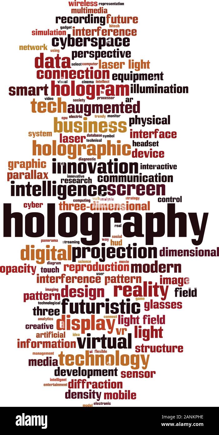 Holographie-Wort-Wolkenkonzept. Collage aus Wörtern über Holografie. Vektorgrafiken Stock Vektor