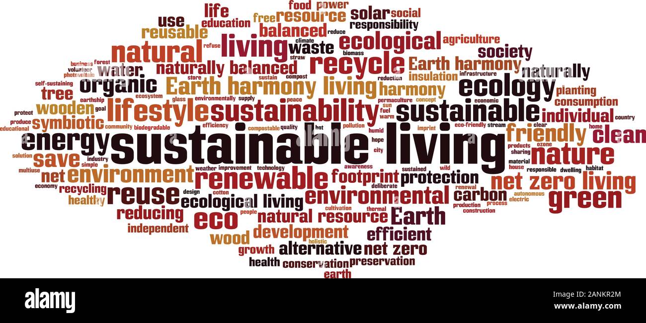 Nachhaltiges Leben Wort cloud Konzept. Collage aus Worte über nachhaltiges Leben. Vector Illustration Stock Vektor