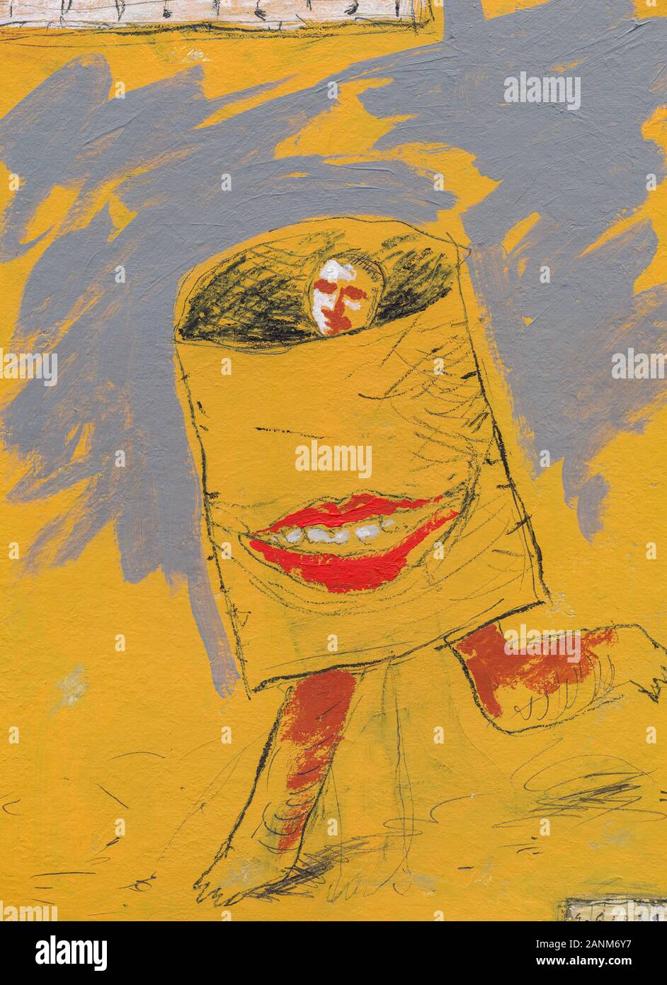 Gute Laune vortäuschen - vorgibt, in guter Stimmung zu sein Stockfoto