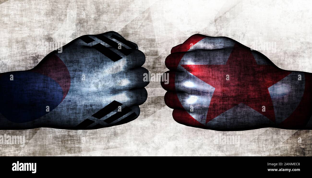 Südkorea vs Nordkorea politische Konflikte und Streitigkeiten Konzept Stockfoto