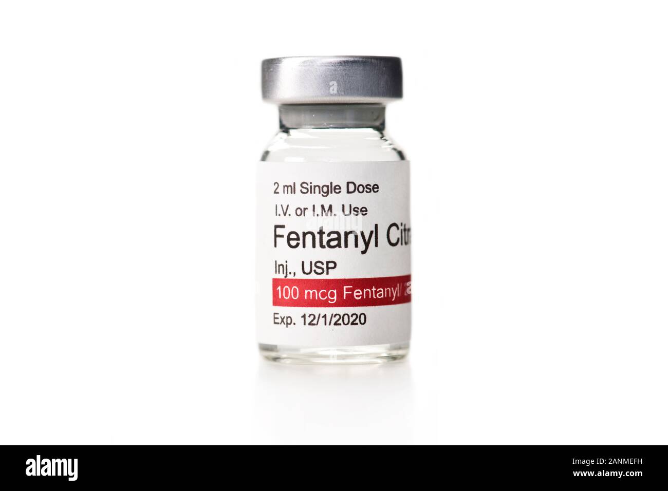 Fentanyl Citrate Betäubungsmittel Lösung Fläschchen isoliert auf Weiss. Stockfoto