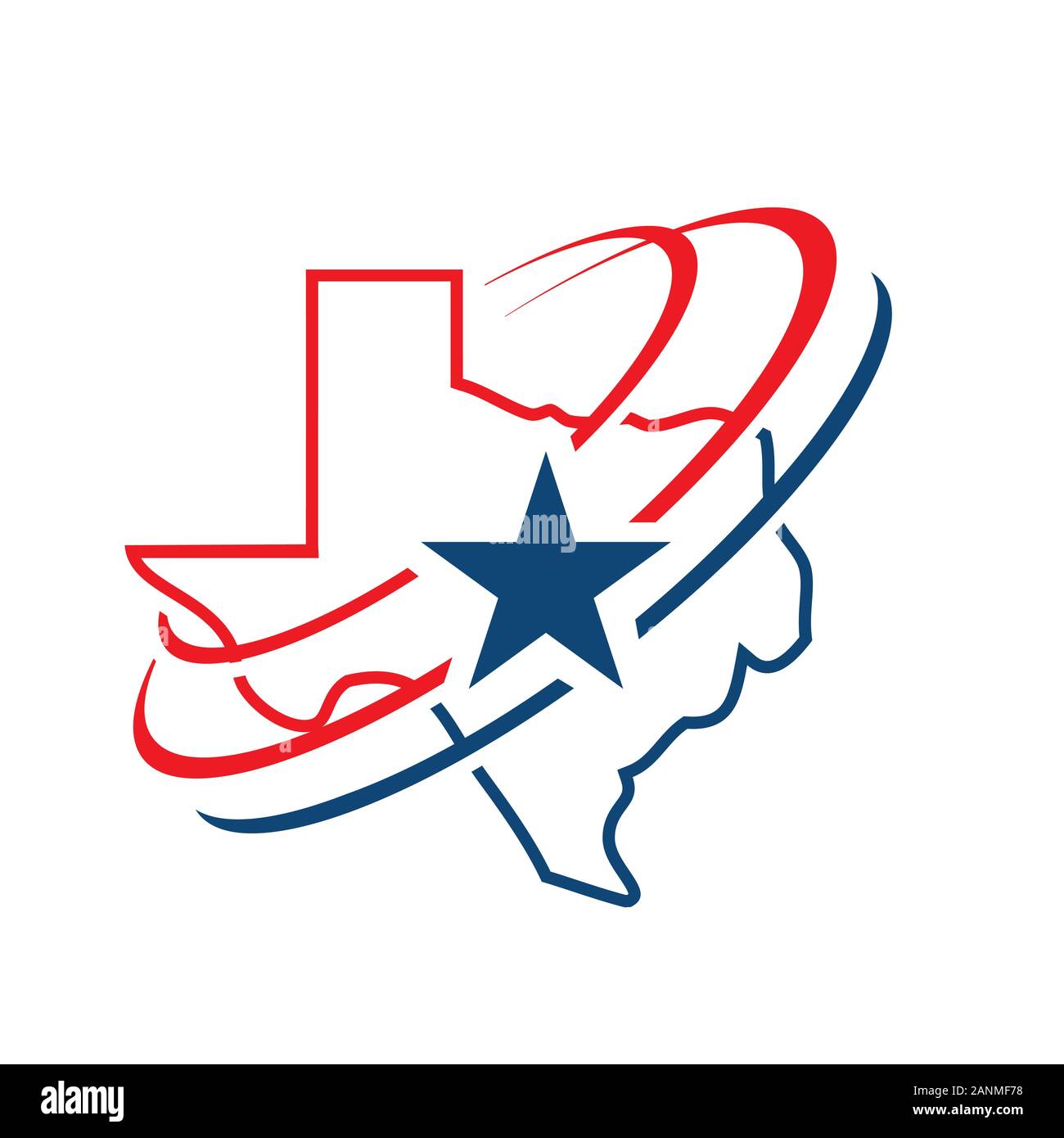 Star texas Karte Logo Design Vector in blauen und roten Fahnen Farbe Stock Vektor