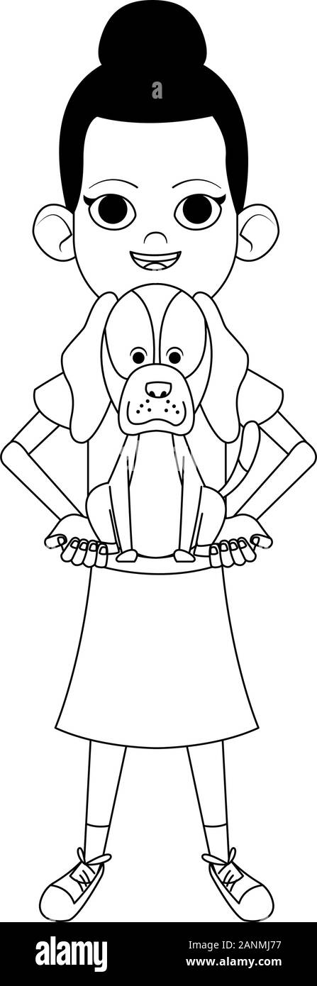 Cartoon Mädchen, dass einen niedlichen Hund, flache Bauform Stock Vektor