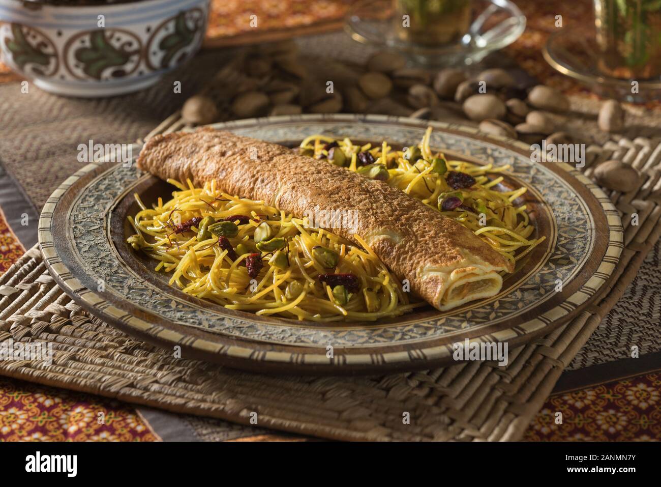 Balaleet. Die traditionelle arabische vermicelli Gericht. Naher Osten Essen Stockfoto