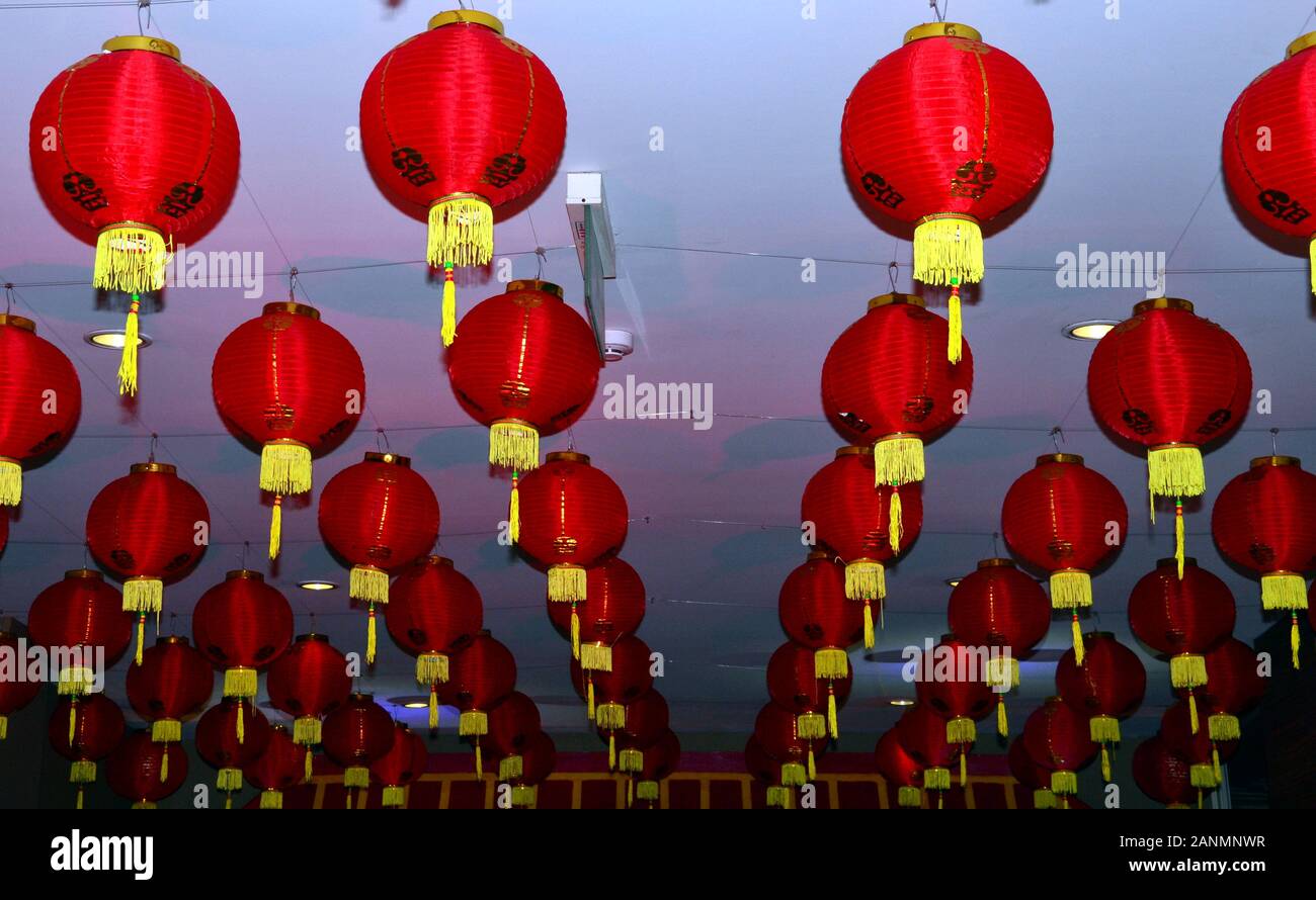 Chinesisches Neues Jahr Dekorationen in einem Hotel in Patong Beach, Phuket, Thailand, Asien. Das neue Jahr, oder Spring Festival, beginnt am 25. Januar und endet am 4. Februar. 2020 ist das Jahr der Ratte. Stockfoto