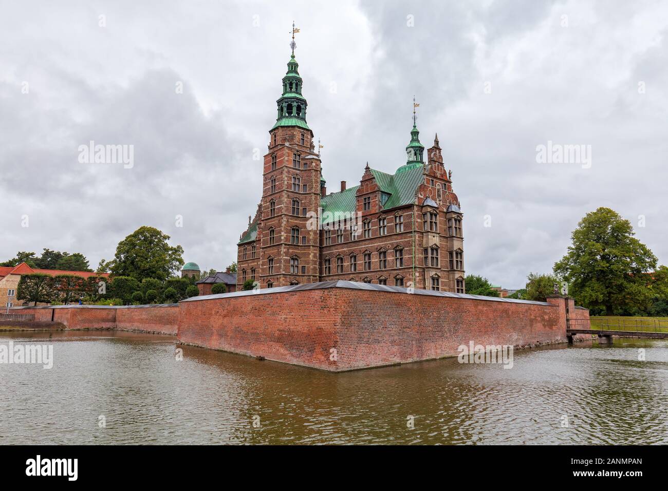 Weitwinkelansicht Schloss Rosenborg in Kopenhagen, Dänemark. Stockfoto