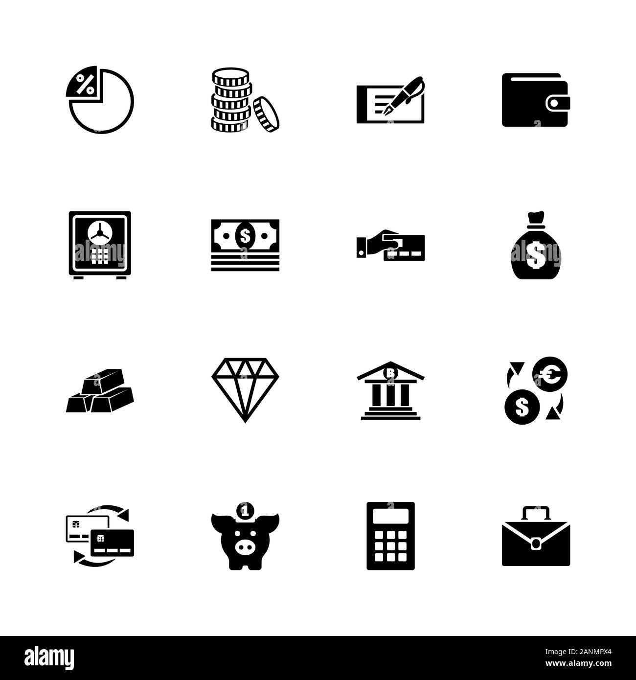 Banking Symbole - Erweitern zu jeder Größe - Änderung einer beliebigen Farbe. Flache Vector Icons - Schwarz Abbildung auf weißen Hintergrund. Stock Vektor