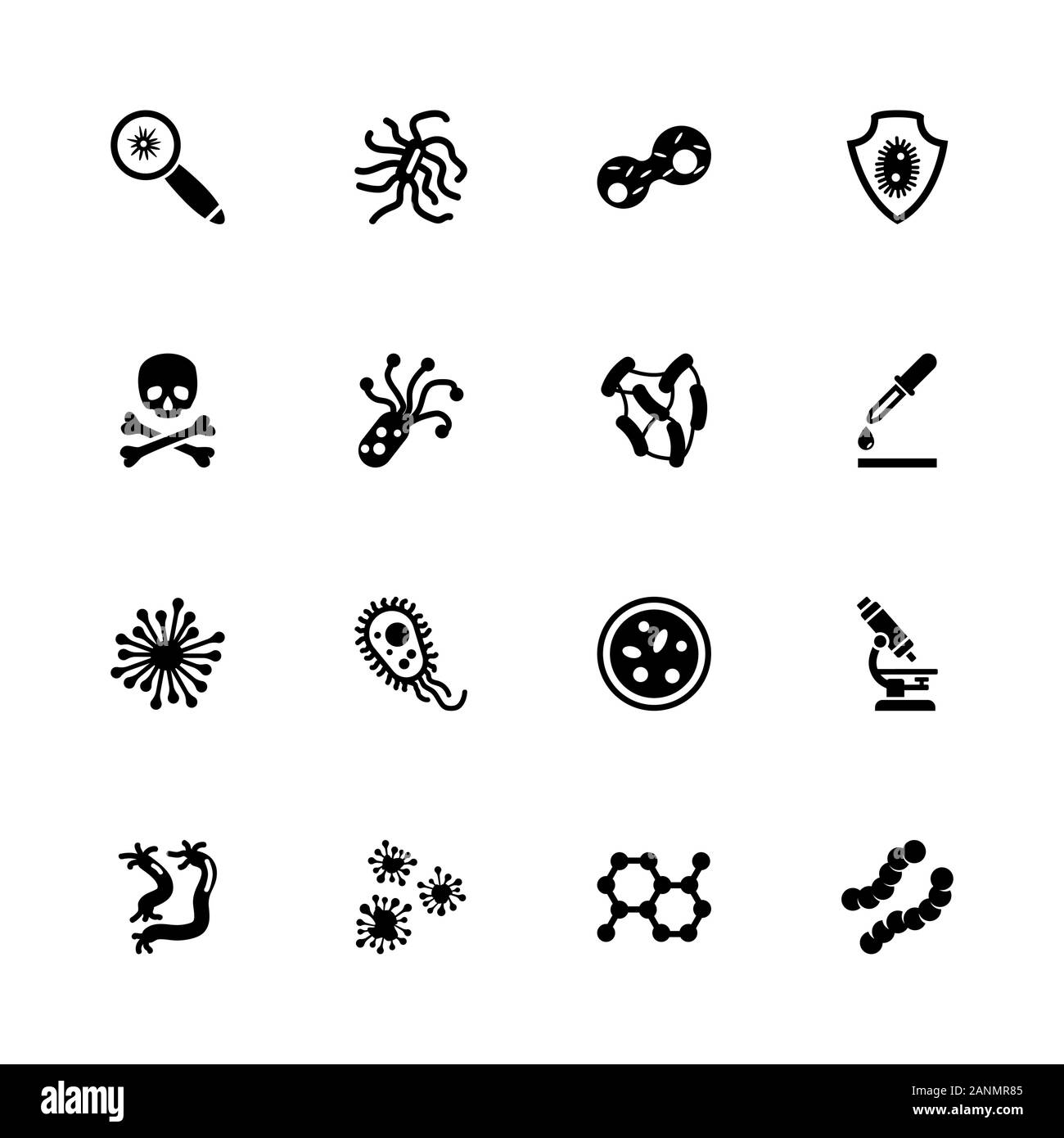 Bakterien Symbole - Erweitern zu jeder Größe - Änderung einer beliebigen Farbe. Flache Vector Icons - Schwarz Abbildung auf weißen Hintergrund. Stock Vektor