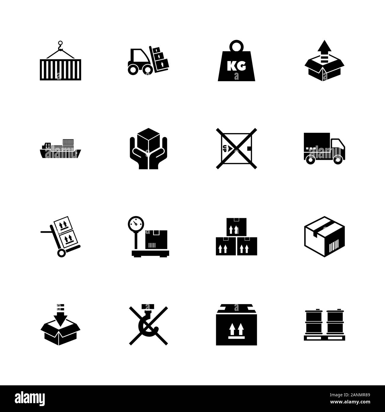 Cargo Symbole - Erweitern zu jeder Größe - Änderung einer beliebigen Farbe. Flache Vector Icons - Schwarz Abbildung auf weißen Hintergrund. Stock Vektor