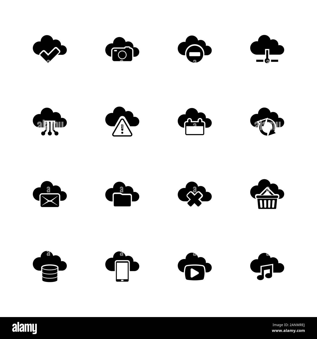 Cloud Computing Symbole - Erweitern zu jeder Größe - Änderung einer beliebigen Farbe. Flache Vector Icons - Schwarz Abbildung auf weißen Hintergrund. Stock Vektor