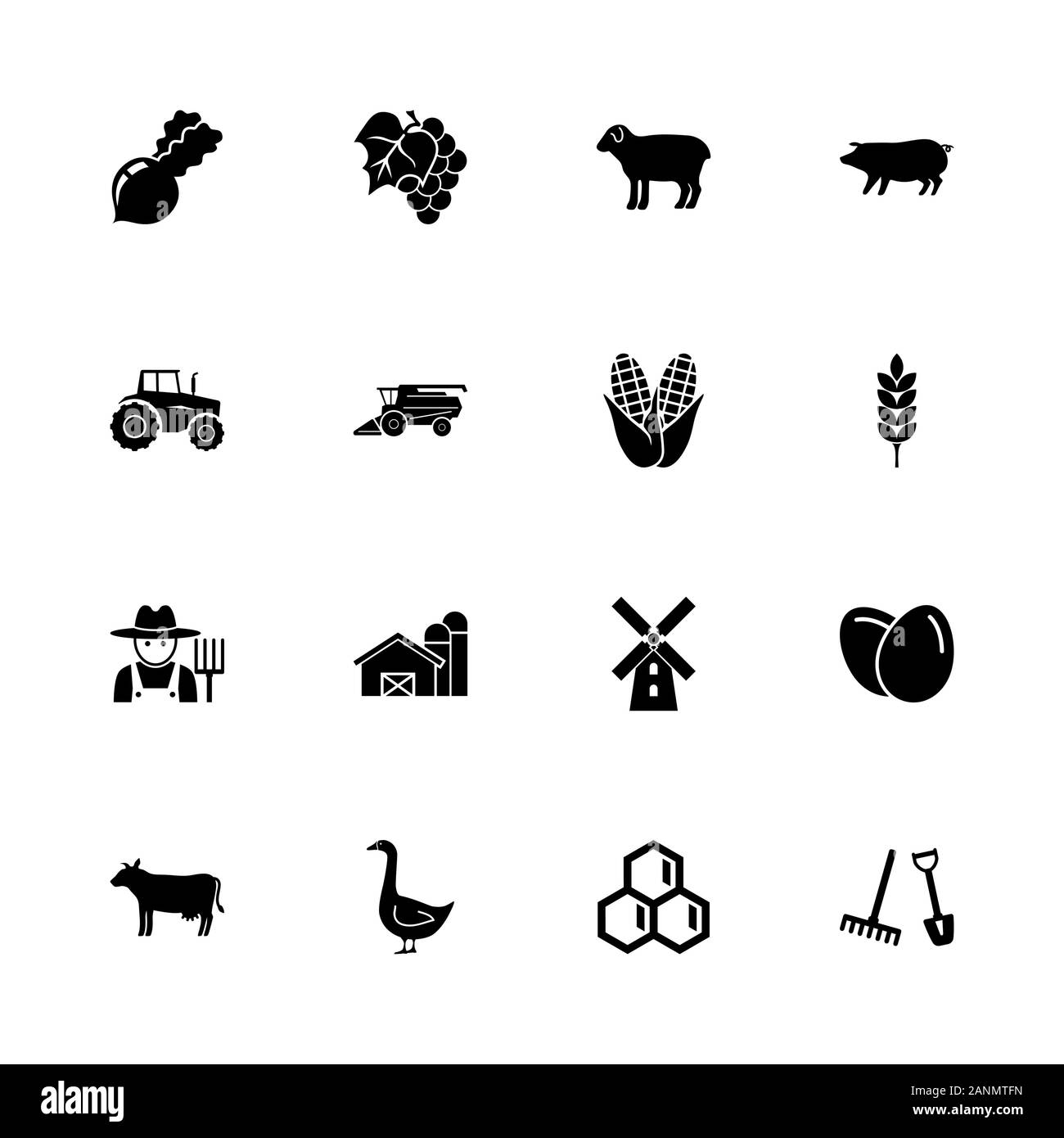 Landwirtschaft Symbole - Erweitern zu jeder Größe - Änderung einer beliebigen Farbe. Flache Vector Icons - Schwarz Abbildung auf weißen Hintergrund. Stock Vektor
