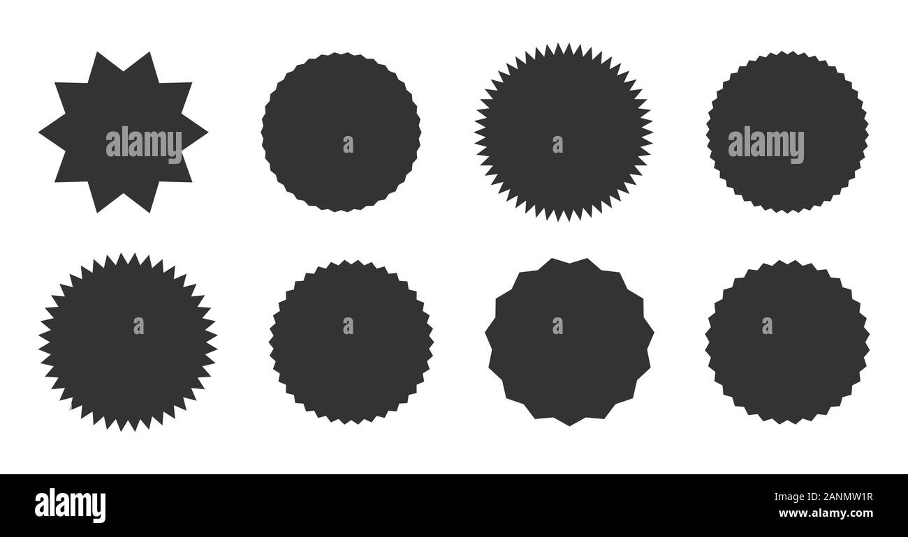 Promo Verkauf starburst Aufkleber und Sunburst label Symbole. Vektor einrichten von Black Star Preis oder Qualität Marke Abzeichen für leere Vorlage design Vektor einrichten Stock Vektor