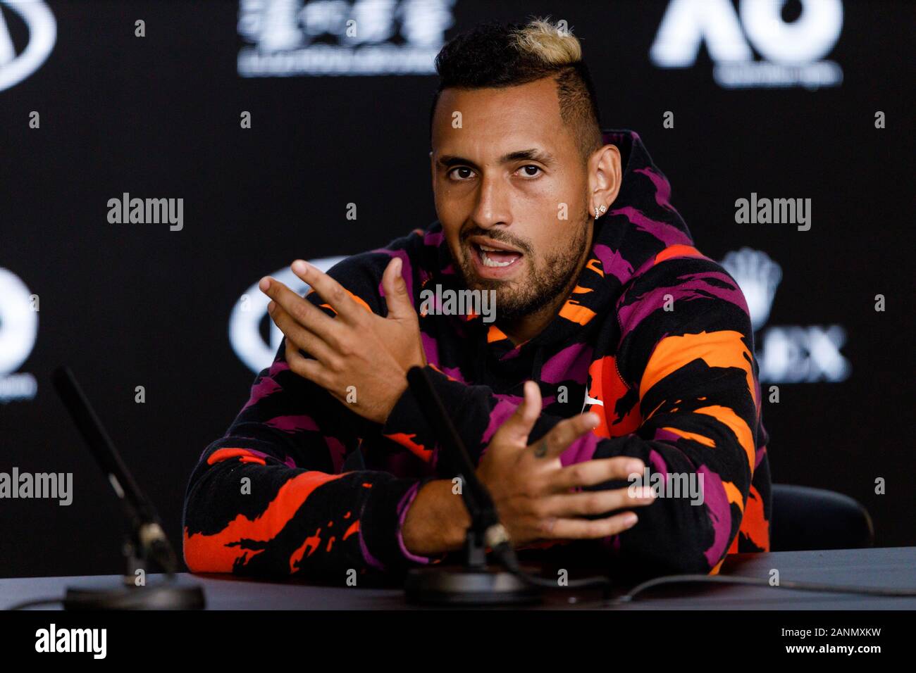 Nick KYRGIOS (aus) während einer Pressekonferenz bei den Australian Open 2020 Stockfoto