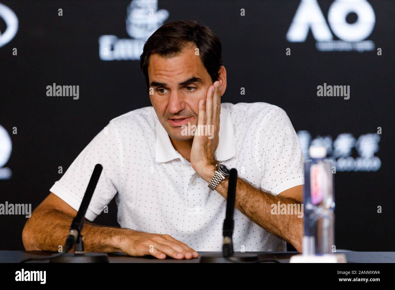 Roger FEDERER (SUI) während einer Pressekonferenz bei den Australian Open 2020 Stockfoto