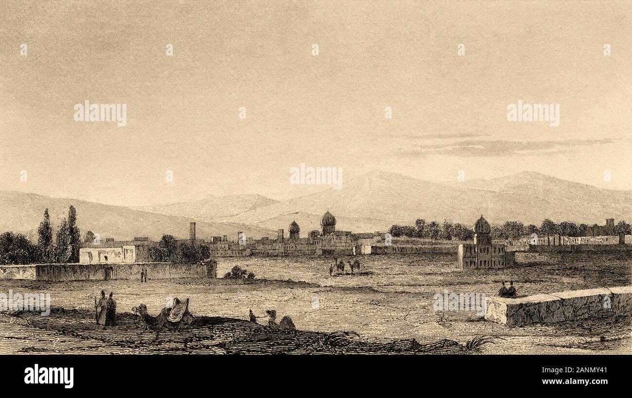 Allgemeine Panoramablick von Shiraz, einer Stadt im Südwesten des Iran, Hauptstadt der Provinz Fars. Iran. Alte Stahl Gravierte antiken Drucken. Veröffentlicht Stockfoto
