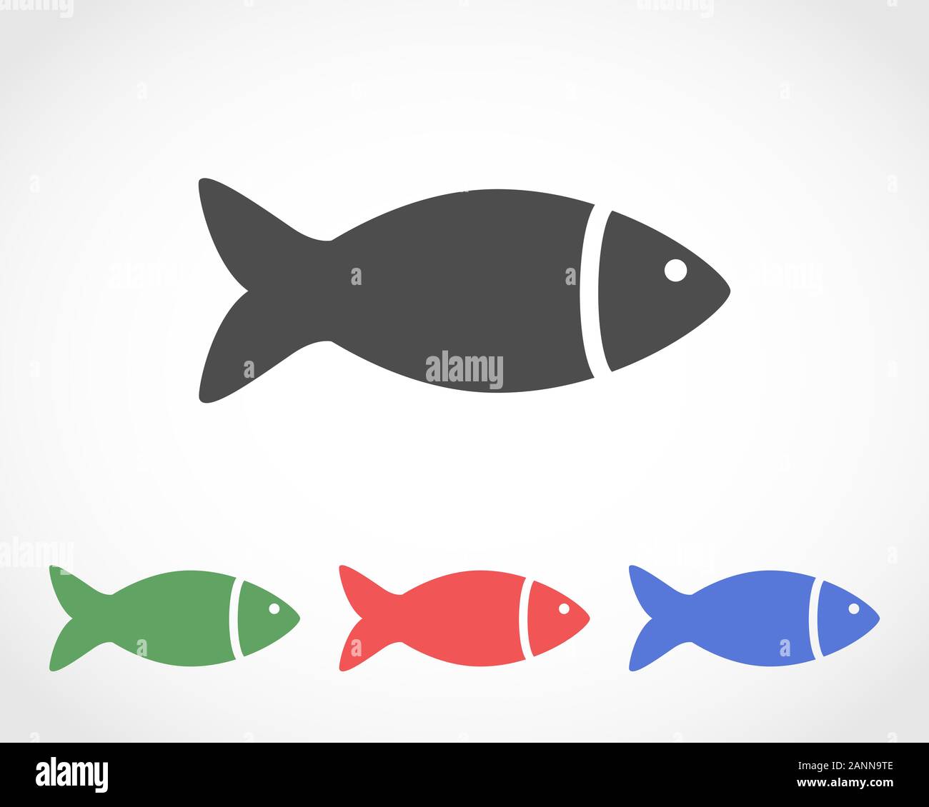 Abstrakte Schwarz, Rot, Grün und Blau Fisch - flache Bauform. Satz von Fisch Icons - Vector Illustration. Stock Vektor