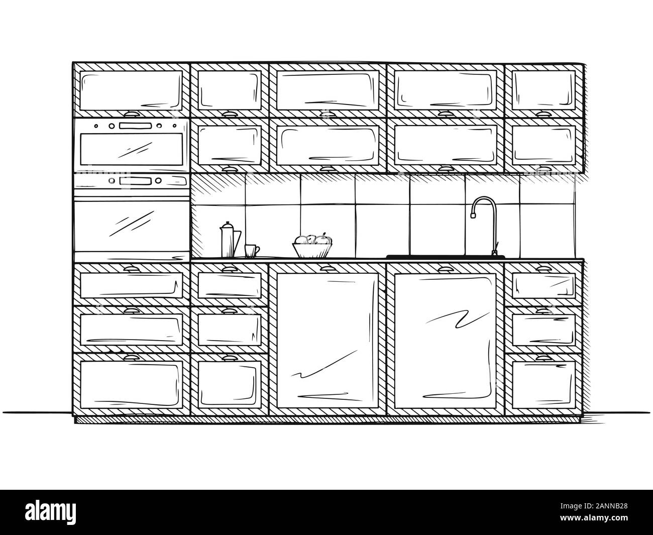 Hand gezeichnet Küchenmöbel. Vector Illustration in Skizze Stil. Stock Vektor