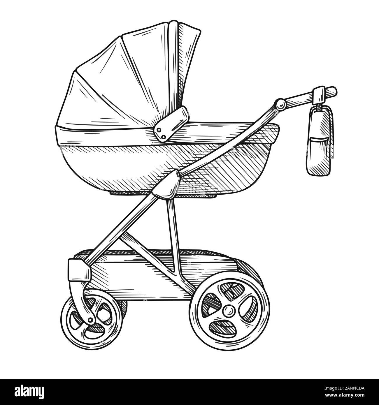 Skizze eines Baby Stroller. Skizze Vector Illustration Stock Vektor
