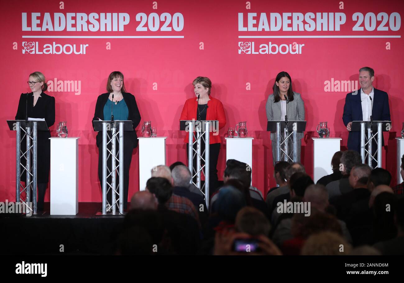 (Von links nach rechts) Rebecca Long-Bailey, Jess Phillips, Emily Thornberry, Lisa Nandy und Keir Starmer während der Führung der Labour-Partei husting im ACC Liverpool. Stockfoto