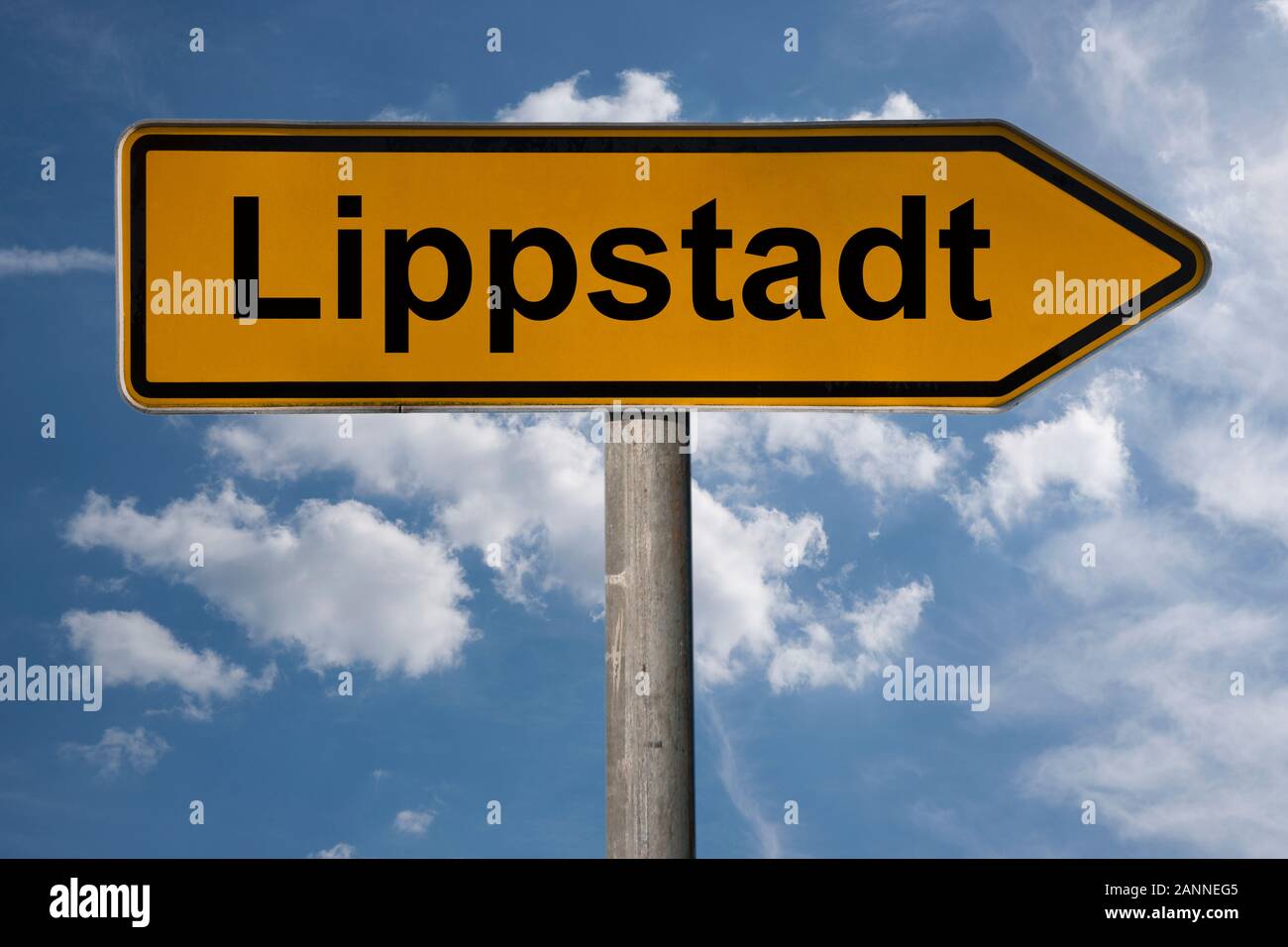 Detail Foto von einem Wegweiser mit der Aufschrift Lippstadt, Nordrhein-Westfalen, Deutschland, Europa Stockfoto