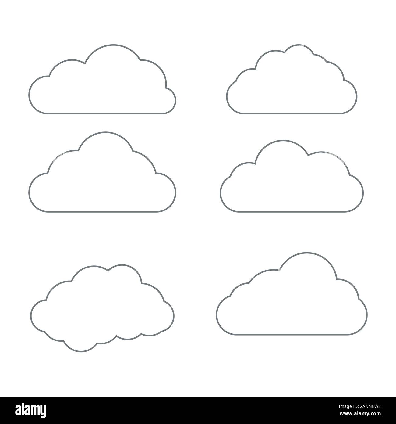 Wolkensymbol in line Stil. Einstellen der Kunst Wolken Form in flachen linearen Stil. Überblick Einfache schwarze Wolke am Himmel. Storage Lösung. Datenbanken, Software Bild, Cloud Stock Vektor