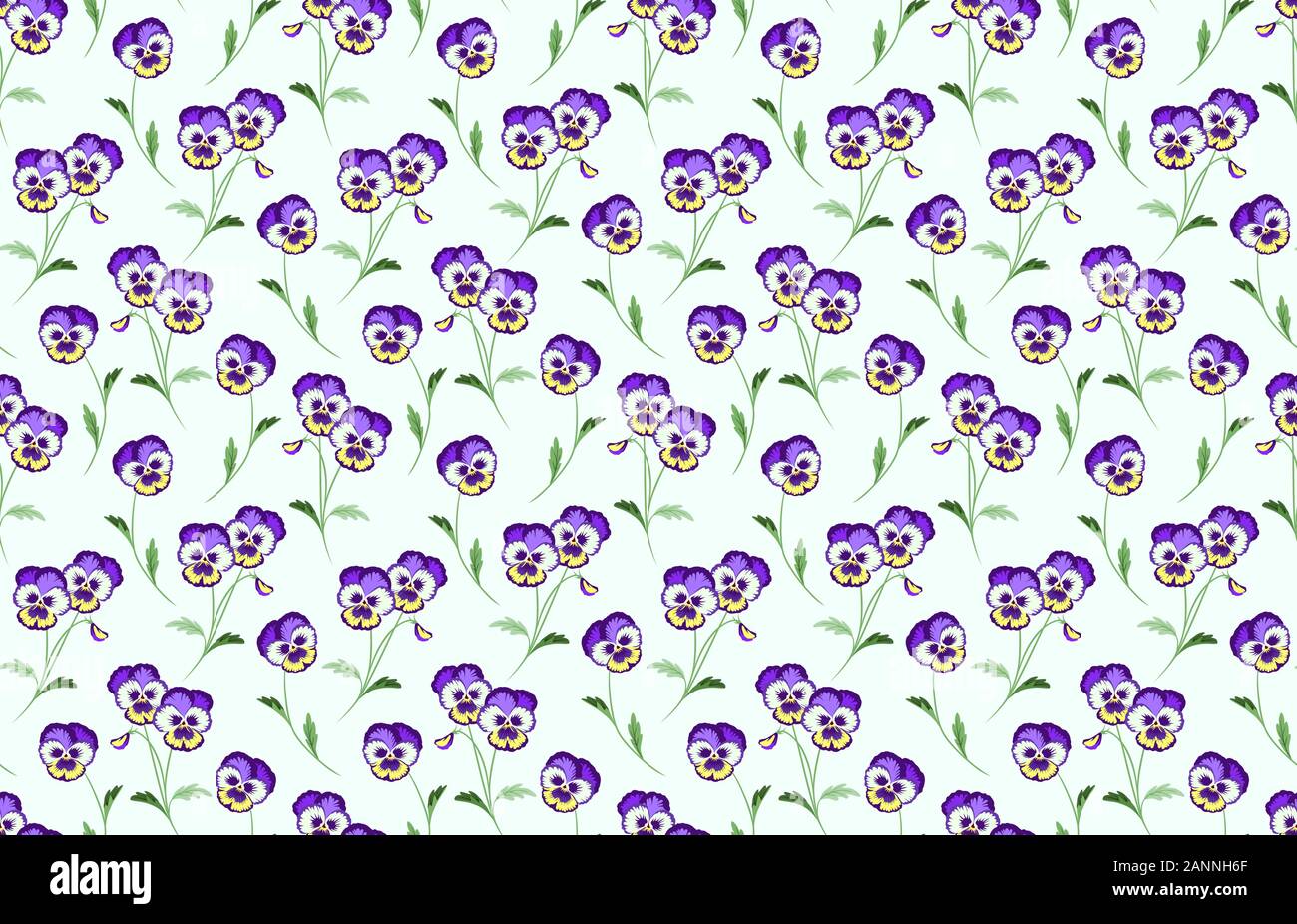 Florale Vector Hintergrund. Feder Pansy Blumenmuster. Die nahtlose Vektor Tapete. Viola Tricolor, wilde Veilchen, Heartsease. Stock Vektor