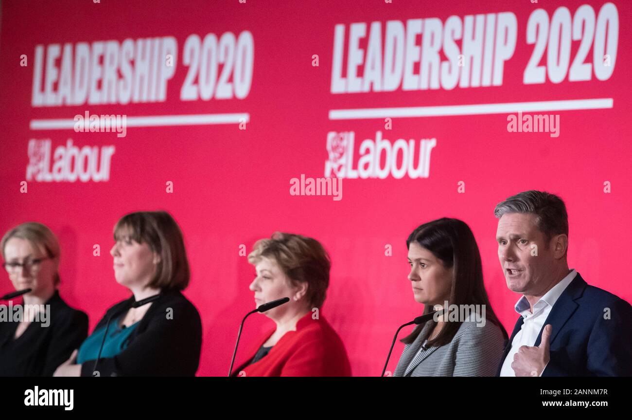 (Von links nach rechts) Rebecca Long-Bailey, Jess Phillips, Emily Thornberry, Lisa Nandy und Keir Starmer während der Führung der Labour-Partei husting im ACC Liverpool. Stockfoto