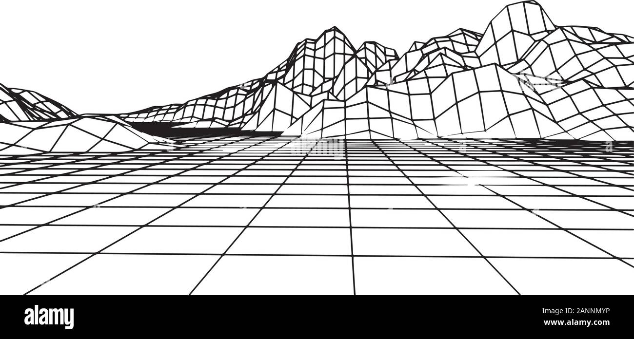 Futuristische grid Felsen in Schwarz und Weiß, Retro hipster Hintergrund Vorlage. Stock Vektor
