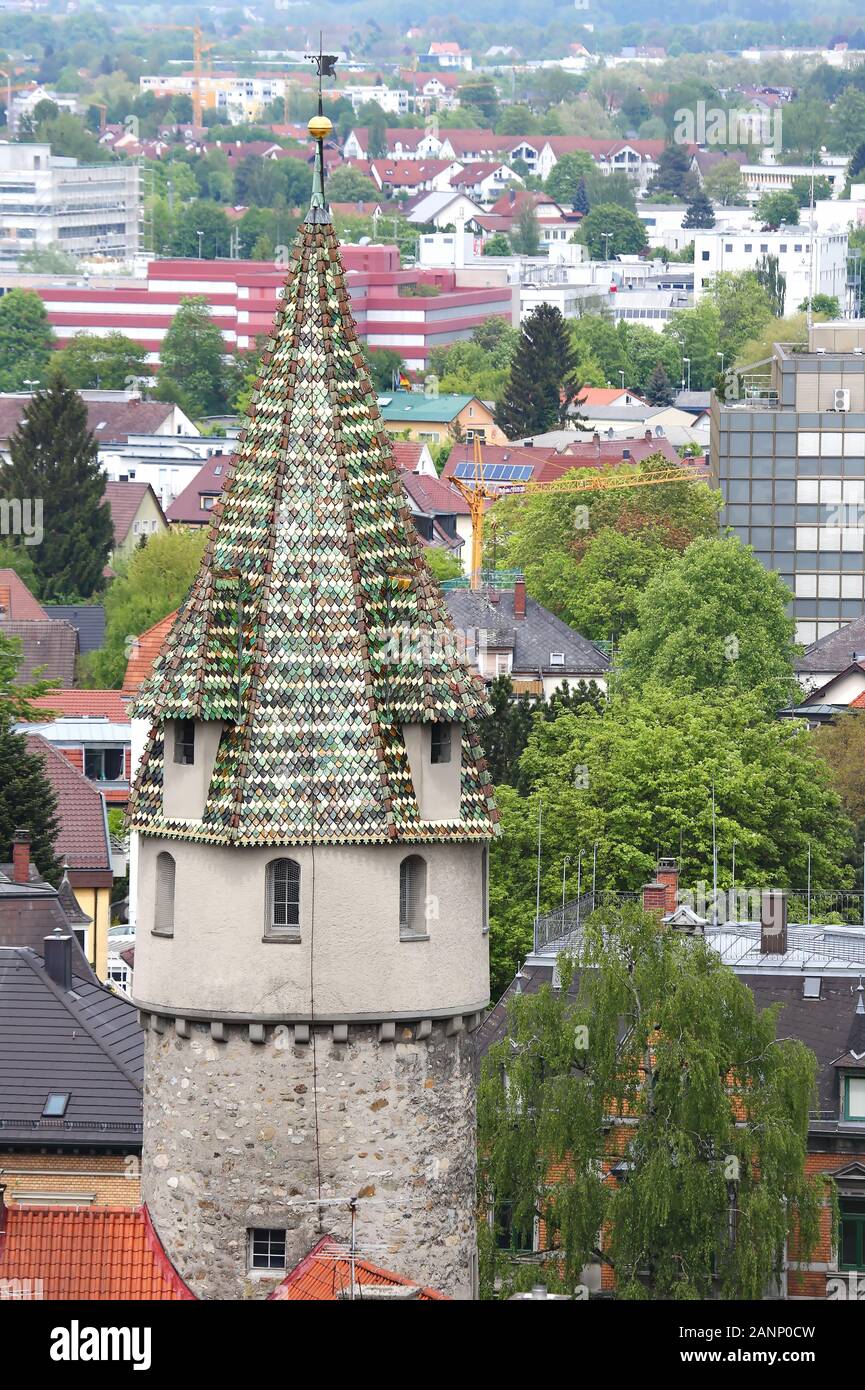 Grüner Turm Ravensburg ist eine Stadt in Deutschland, mit vielen historischen Sehenswürdigkeiten Stockfoto