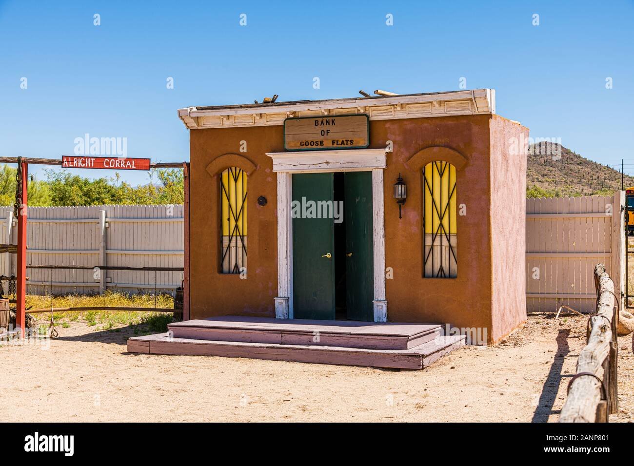 Pioneer Living History Museum: Bank und OK Corral Stockfoto