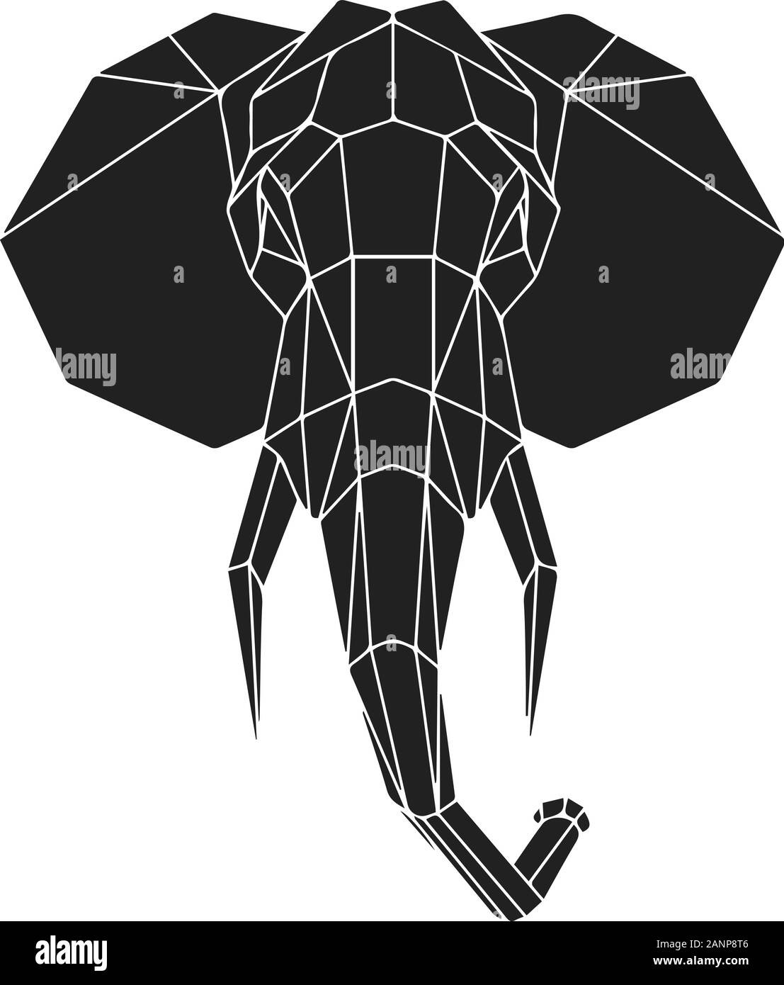 Die schwarzen geometrischen Leiter der Elefant. Polygonale abstrakt Tier von Afrika. Vector Illustration. Stock Vektor