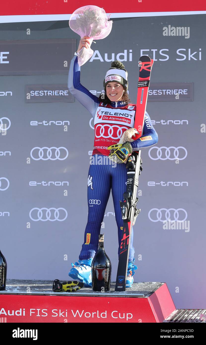 Sestriere, Italien, 18. Jan 2020, Podium brignone Federica (ITA) 1. Während Ski Weltcup - Riesenslalom Frauen - Ski - Credit: LPS/Sergio Bisi/Alamy Leben Nachrichten klassifiziert Stockfoto